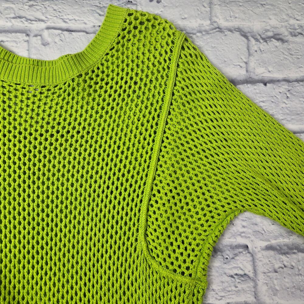 Katherine Barclay Montreal Sweater Lime Green size Medium Open Knit Mesh Hi Lo - Picture 3 of 11